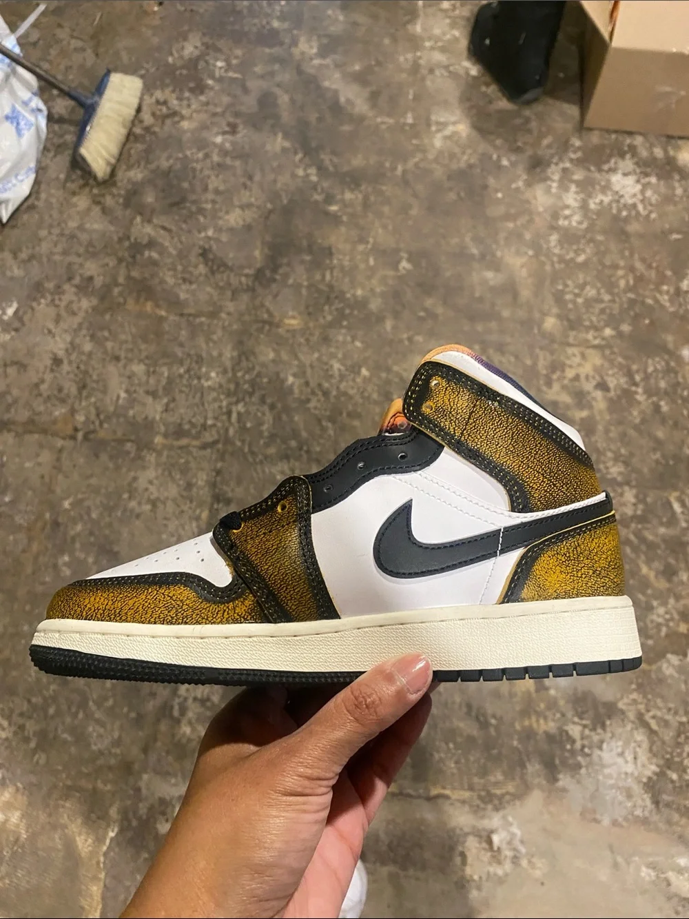 Jordan Mid-Top Sneakers in White, Black and Yellow
